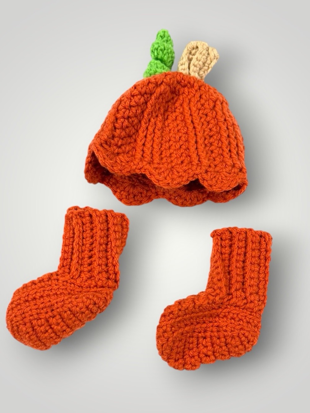 Handmade Orange Pumpkin Crochet Hat and Booties Set for Infant